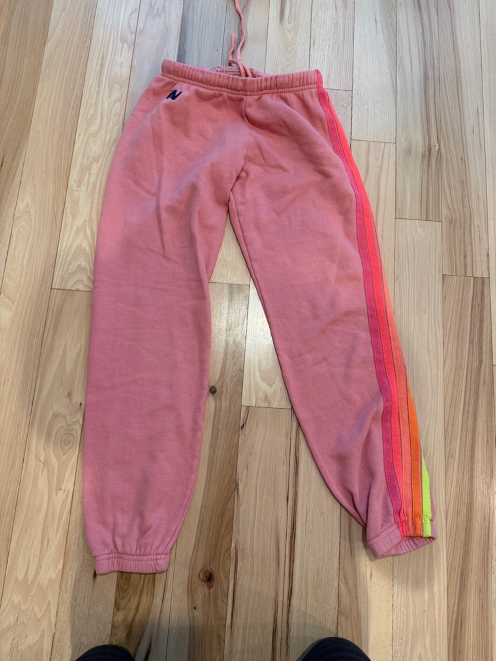 Aviator Nation XS Pink Joggers with Rainbow Stripe!